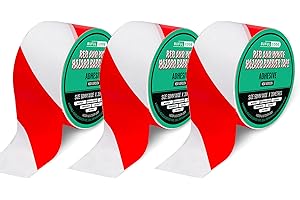 BufulCode Barrier Tape Adhesive (Red & White)–3 Rolls | 50mm x 35m (2" x 115ft) Each, 105m (345ft) Total | Strong Adhesion to Any Surface | High-Visibility Safety Tape for Hazard Marking,Waterproof