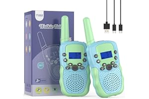Walkie Talkie Kinder, Bakoherp Walkie Talkie Aufladbar für 3-12 Jahre Kinder, Funkgerät Kinder Wiederaufladbar mit 8 Kanäle, LED Taschenlampe, VOX Funktion für Abenteuer, Camping, Wandern