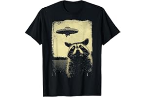Bad Attitudes Waschbär Raccoon UFO Alien Weirdcore Aesthetic Artwork Stuff T-Shirt - Schwarz, Unisex, Klein, Kurzarm, T-Shirt, Cartoon-Halloween-T-Shirt