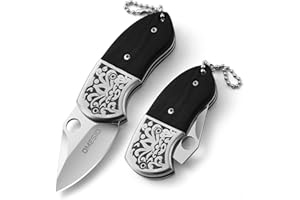 Omesio Couteau pliant mini couteau de poche porte-clés pliable Petit couteau à clés tranchant, manche en bois