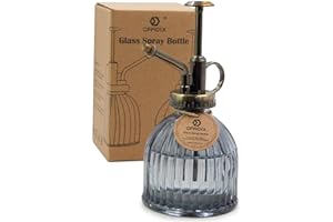 OFFIDIX Botella de Aerosol para riego de Vidrio, regateador Alto de Estilo Vintage de 6.3 Pulgadas con Bomba de plástico Superior de Bronce, regadera con una Mano (Gris Oscuro)