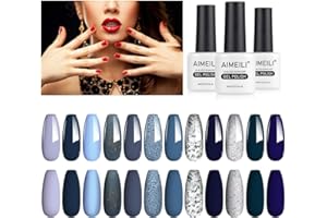 AIMEILI Sans HEMA Vernis Semi Permanent Set Automne Hiver Bleu, Lot Vernis à Ongles Gel Soak Off UV LED Manucure 12pcs X 8ml - Kit 13