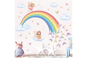 decalmile Adesivi Murali Arcobaleni Fata Adesivi da Parete Farfalle Stella Ragazza Decorazione Murale Camera Bambini Camerette Asilo Nido