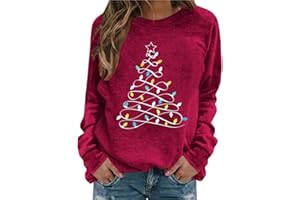 Yolimok Christmas Sweatshirts for Women Teenage Girls, Christmas Jumpers Plus Size Novelty Snowman Reindeer Xmas Tree Print Long Sleeve Crew Neck Sweatshirt Tops Holiday Essentials Women's Clothing