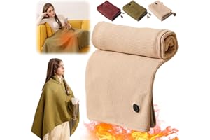 ‎COMEPEW 2026 Neu Wearable Elektrische Heizdecke, Portable Heated Shawl, 150x80cm Wärmekissen mit 3 Temperaturstufen Kabellos Wärmedecke Heizdecke Wearable Kuscheldecke mit Zipper Wärmeunterbett (Beige)