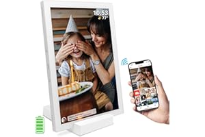 YENOCK Frameo Cadre photo numérique 10,1" 5000 mAh batterie WiFi 32 Go HD IPS Écran tactile chargeur sans fil Rotation automatique Partage instantané photo/vidéo via l'application
