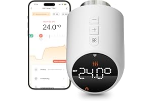 ‎BEOK CONTROLS Beok WiFi Radiator Thermostat Heating Smart Thermostat Head WiFi Heating Thermostat Heating Controller Digital Control via Tuya App, Google Assistant & Alexa, Battery Operated