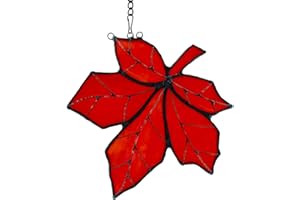 HAOSUM Maple Leaf Thanksgiving Decorations Stained Glass Window Hangings, Fall Autumn Decor Gift (Dark Red)