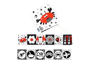 UEHENUE Jeux Bébé Livre Bébé, Livre Noir et Blanc Bébé, Livres D'éveil Sensoriel Bébé, Montessori Bébé Eveil 0-12 Mois, Lavable Pliable Réutilisable, Cadeau pour Les Nouveau-nés et la Nouvelle Maman