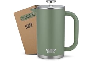 Campo Libre.® Giorgio. French Press, Coffee Press – 1000ml Stainless Steel Cafetiere, Double-Wall Insulated, Plastic-Free, Thermal Coffee Maker with Spare Filter – Dishwasher safe - Recycled Steel.