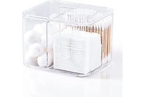 YOHOM Cotton Bud Holder and Cotton Pad Dispenser Clear Bathroom Cotton Wool Storage Makeup Pads Container Box Organizer with Lid