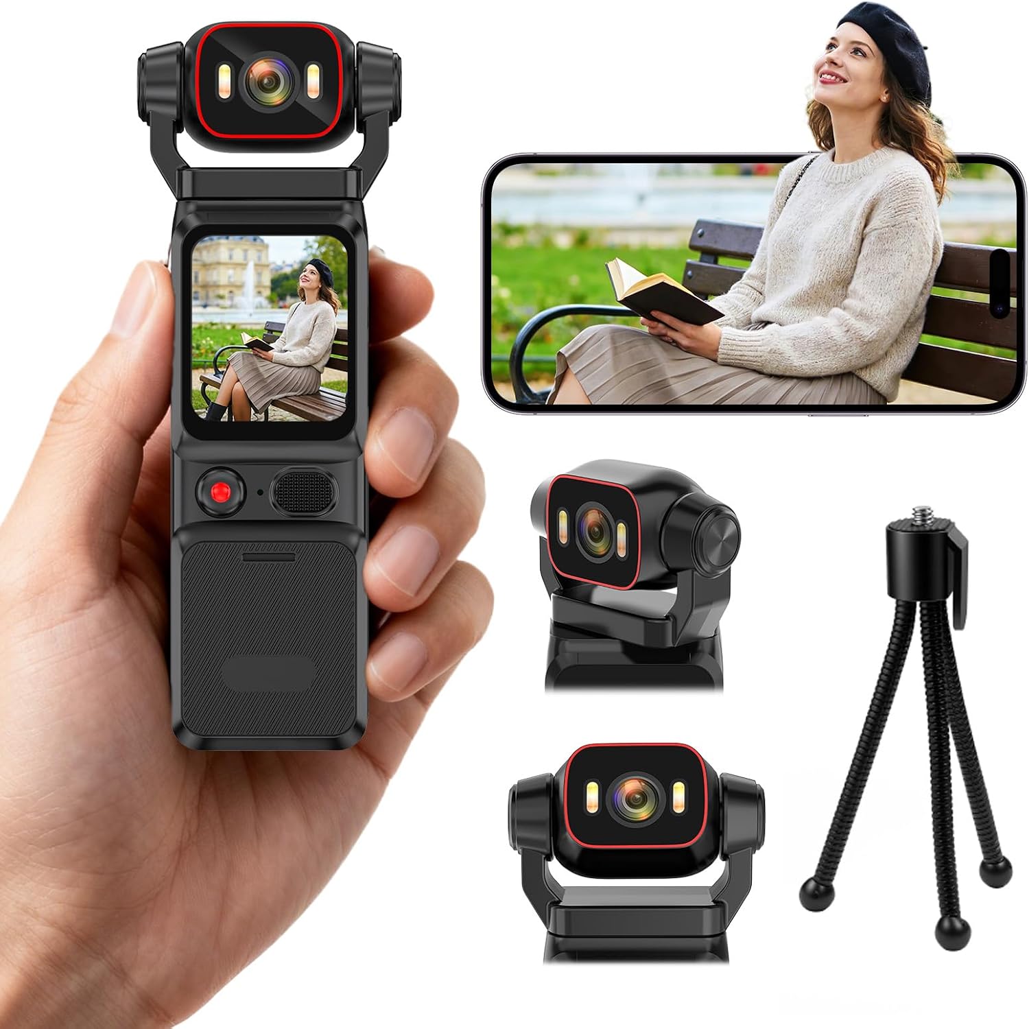 Pudet Luo Camara Deportiva 4K, Estabilización de 6 Ejes Videocamara 360, Pantalla de Vista Previa WiFi en Vivo Camara Video Estabilizador para Ciclismo, Vlogging, Viajes y Deportes al Aire Libre