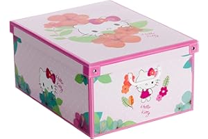 LAVATELLI Kanguru HELLO KITTY, Caja organizadora de almacenamiento ropa, para almacenaje decorativa en carton, 39x50x24 cm, para armario, baul, zapatos, calcetines, juguetes, regalo, con tapa