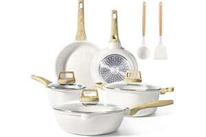 GiPP Lot de 10 casseroles et poêles à induction, en granit avec revêtement anti-adhésif (poêles de 20/24/28 cm, casseroles de 16/24 cm, avec spatule et cuillère), pour tous types de cuisinières,