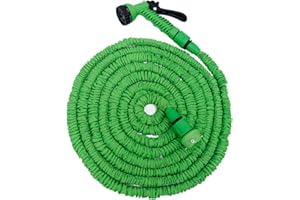 EYEPOWER Wysokiej jako?ci w?? ogrodowy, elastyczny w?? do wody, w?? 7 m-15 m, w zestawie 7-krotna wielofunkcyjna g?owica natryskowa, zielony