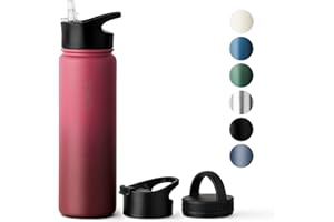 Vinsun Butelka termosowa 750 ml, szczelna, odpowiednia do napojów gazowanych, bez BPA, 3 pokrywki, ze stali nierdzewnej do uprawiania sportu, na zewnątrz, do szkoły, na uniwersytet, na rower, do biura