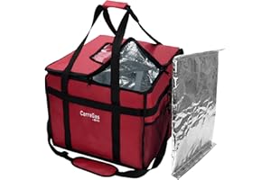 CarreGas Hot Food Delivery Bag Insulated, 38x38x32cm Takeaway Picnic Bags Suitable for Cold and Hot Food, Pizza, Restaurant, Uber Eats Delivery Bag, Grocery Shopping Bag with Divider RED