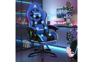 ALFORDSON LED Silla Gaming, Silla Gamer con Masaje de 8 Puntos, Silla de Ordenador Ergonómico con Iluminación RGB con Soporte Lumbar y Reposacabezas, Altura Ajustable, Cuero sintético, Azul