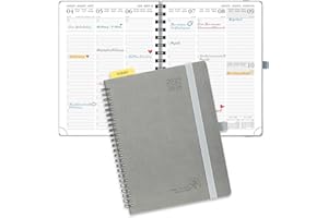 ‎POPRUN POPRUN Kalender 2025 2026 Wochenplaner (Aug.2025-Dez.2026) Ringbuch mit Softcover, ca. A5 (22 x 16,5 cm), 17-Monate-Terminplaner 1 Woche 2 Seite mit Zertifiziertem Papier - Grau