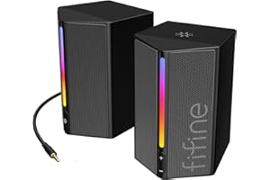 FIFINE RGB Gaming Speaker for Computer,Monitor,USB PC Wired Speakers with 3.5mm Aux Audio Cable,Volume Control for Laptop Desktop Projector -Ampligame A20