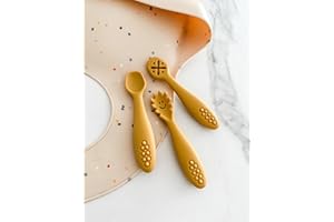 leyla&e Babylöffel Lernlöffel 3er Set aus Silikon Breifrei Baby Led Weaning BLW BPA-free (Yellow)