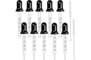 luckaide Szklana pipeta 1 ml, 10 sztuk kroplomierza szklanego, z miarkami, kroplomierzem, kroplomierz z gumową głowicą, pipety do medycyny, olejków eterycznych, odżywiania, uszu, laboratorium