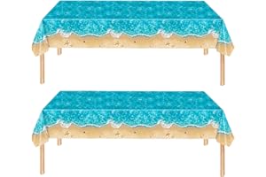 COSORO 2Pcs Blue Beach Party Table Cloth Ocean Waves Tablecloth,Summer Beach Pool Party Decorations Tablecloths Plastic Water Print Table Cover for Birthday Hawaiian Ocean Sea Parties Table Decorations