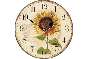 VIKMARI Sunflower Wall Clock 8 Inch Silent Non Ticking Wooden Quality Quartz Battery Operated Round Wall Clocks for Home/Office/Classroom/School/Kitchen