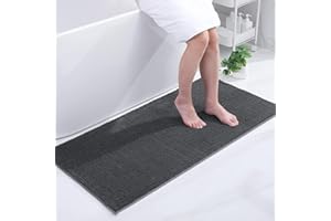 Homaxy Tappetino da bagno in ciniglia, antiscivolo, lavabile, morbido, in ciniglia, assorbente, per bagno, 60 x 120 cm, grigio scuro