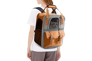 PETCUTE Zaino per Cani e Gatti,Traspirante Zaino per Animali Domestici con Sangle Réfléchissante, Pieghevole Zaino per Gatto con Cintura di Sicurezza Interna,Materasso Morbido,Carico Massimo 10kg