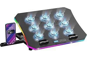 EMPIRE GAMING - Guardian C900 Refroidisseur PC Ordinateur Portable 12’’ à 17’’ RGB Gamer -9 Ventilateurs - Contrôleur LCD -10 Modes RGB -7 Hauteurs Réglables -Support Amovible