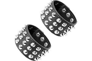 Manfnee Bracelet Rock Punk Gothique Manchette Clous Rivet Spike Noir Biker Homme Femme Réglable