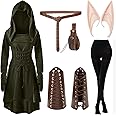 Boyigog Medieval Army Green Gothic Clothing Dress Women's Set, Crossdresser Dress, Elf Dress with Elf Ears, Adults, Viking Accessories, Halloween Carnival Cosplay and Viking Costume Women