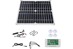 RAMSUN Con el kit solar Monocristalino 12W 12V Tipo-C de Interfaz, Portátil para Teléfonos Móviles, Tabletas y otros Dispositivos (Controlador de 1 + 200A)