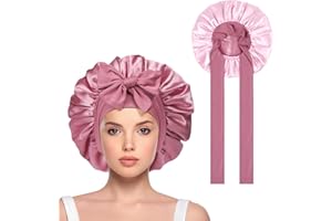 Fefod Cuffia Seta Capelli Ricci, Regolabile Berretto da Notte Raso con Ampia Fascia Elastica, Cuffia Seta Capelli Notte, a Due Livelli Silk Bonnet Elastico, Protezione per Capelli Lunghi/Ricci