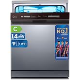 Midea Dishwasher 60 cm+++ Stainless Steel for 14 Services &ndash; Dishwasher Free Installation &ndash; Compact with 10 Integrable Washing