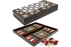 PrimoLiving Deluxe Holz Backgammon Schach Set PALAMEDES 36x36 cm (L) - Tavla Backgammon Holz Koffer mit Schachbrett klappbar