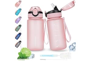 AOHAN 600ML Water Bottle with Leak Proof Flip Top Lid, BPA Free Sport Drinking Bottle with Straw, Dishwasher Safe Water Bottle Non-Toxic Water Jug with Carrying Strap