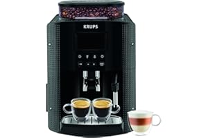 Krups Machine à café broyeur à grain, 2 expresso simultanés, Ecran LCD, Compacte, Nettoyage automatique, Buse vapeur, Cappuccino, Essential noire YY8135FD