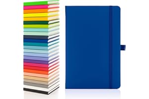 Notes London Eco A5 Carnet avec pages lignées, passant pour stylo, ruban, marques de date, pochette en papier, couverture rigide moyenne, papier issu de sources durables (Bleu)