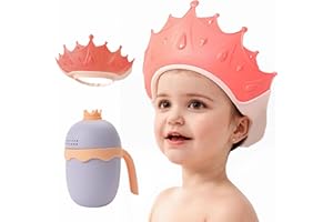 MOSIERRY Duschhaube Kinder mit Haarwaschbecher, Haarwaschhilfe Kinder Duschhaube Baby Haare Waschen Kinderschutz,Krone Rosa