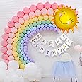 Party Propz Rainbow Theme Birthday Decorations - 64 Pcs, Multicolor Birthday Decoration Items for Girls Boys | Colourful Bday Decor | Foil, Pastel Balloons, Banner(Cardstock), Glue Dot, Arch Tape