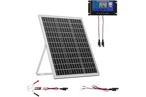 VEVOR Chargeur Batterie à Panneau Solaire 25 W 12 V, Cellules Monocristallines, Contrôleur MPPT Externe, Support de Montage Réglable, Étanchéité IP67, pour Voitures, Bateaux, Camping-cars, Remorques