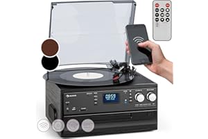 Auna Tocadiscos de Vinilo, Incluye Altavoces Sistema Estéreo para Música, Giradiscos de Vinilo Bluetooth Equipado con CD, AUX Sistema Sonido, Giradiscos Portátil para Casa