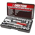 Dekton 40-Piece Drive Socket Set | Includes Ratchet Handle, Extension Bar, Adaptor and Metric & Imperial Sockets | Features Spark Plug & Spline Sockets with | Ideal for Versatile Applications