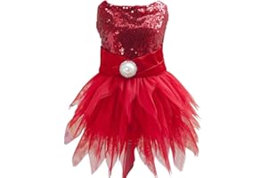 Tangpan Beam Waist Christmas Pet Costume Dog Dance Skirt Satin Camp Party Dress(Red,L)