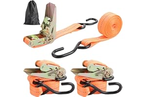 ASelected 25mm x 3m Orange Nylon Ratchet Cargo Straps (2 Pack) for Motorcycles & Luggage Carriers