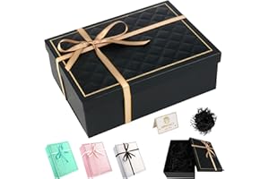 ZWQLZG Gift Box Gift Boxes with Lid for Presents 25x18x8.8cm Black Gift Box with Silk Ribbon Cardboard Wedding Favor Boxes Large Gift Boxes for Christmas, Weddings, Birthdays, Valentines Day (Black)