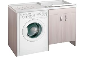 Negrari Eco Lavatoio Coprilavatrice Montato Vasca Lavatrice Colore Olmo Anta Battente Mobile Legno Nobilitato Idrofugo Vasca Asse Plastica Interno Bagno Lavanderia