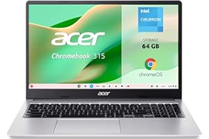 Acer Chromebook 315-4H - Ordenador Portátil de Google 15.6" FullHD (Intel Celeron N4500, 8GB RAM, 64GB eMMc, Chrome OS) Plata, QWERTY + 3 meses de Google AI Pro con Gemini Pro y 2TB de almacenamiento